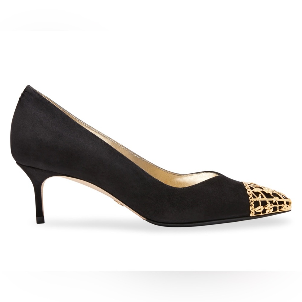 Sarah Flint Perfect Pump 50 Black Suede Gold Trim Limited Edition